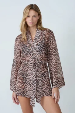 ETAM Batas Y Kimonos|Bata satinada con de leopardo ESTAMPADO
