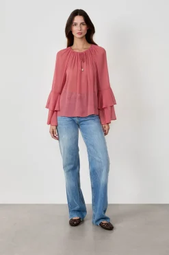 ETAM Camisas Fluidas|Camisas Chic|Blusa con mangas de volantes MELOCOT&Oacute;N