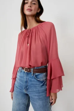 ETAM Camisas Fluidas|Camisas Chic|Blusa con mangas de volantes MELOCOT&Oacute;N
