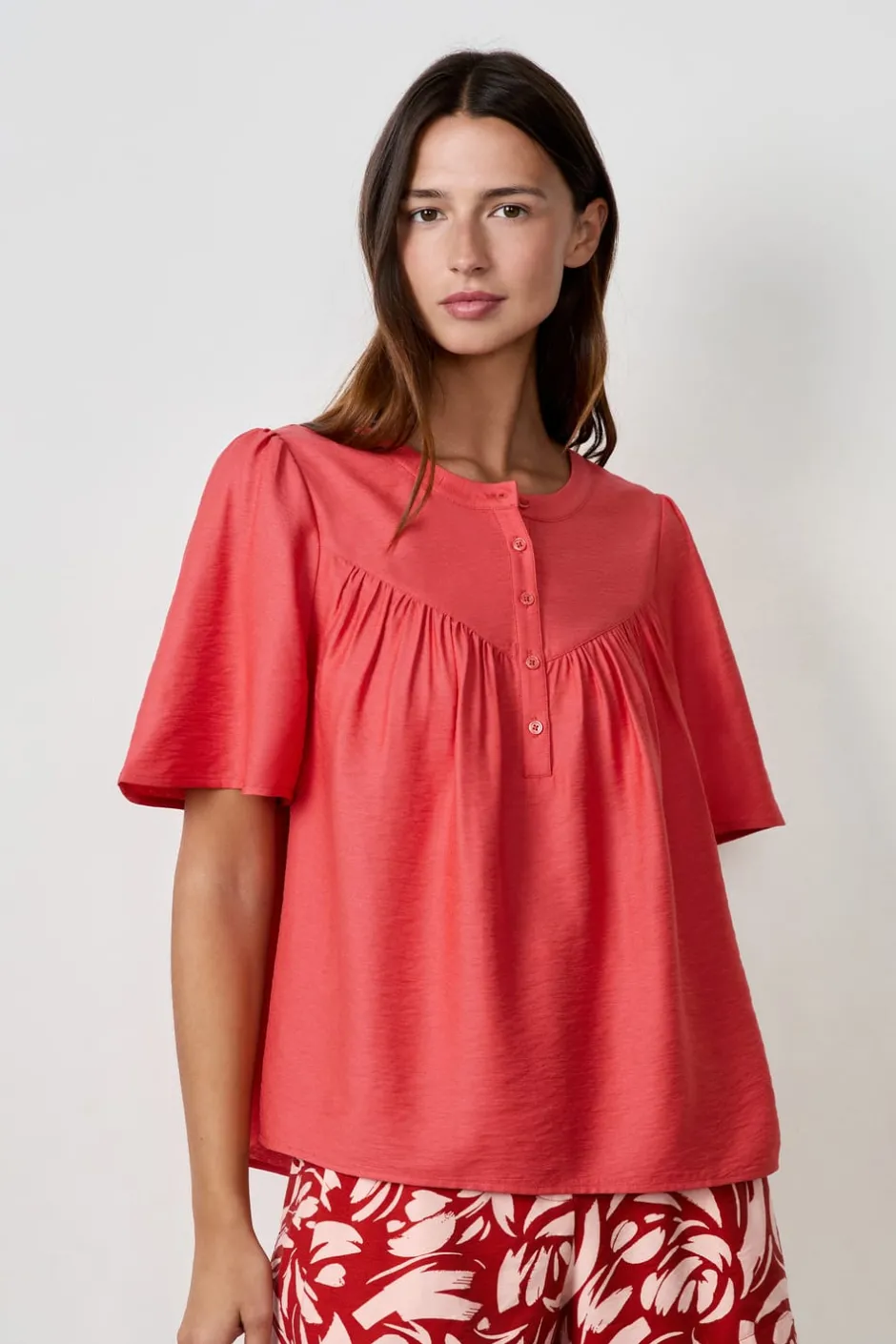 ETAM Camisas Fluidas|Blusas|Blusa de manga corta ROJO TEJA