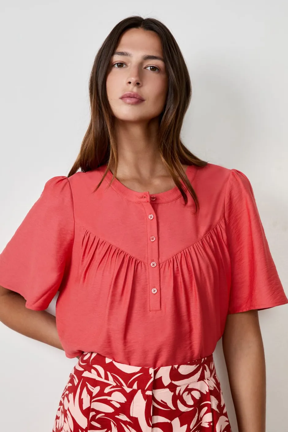 ETAM Camisas Fluidas|Blusas|Blusa de manga corta ROJO TEJA
