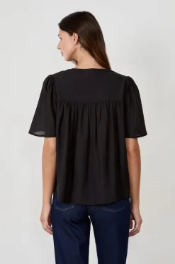 ETAM Camisas Fluidas|Camisas Chic|Blusa manga corta NEGRO