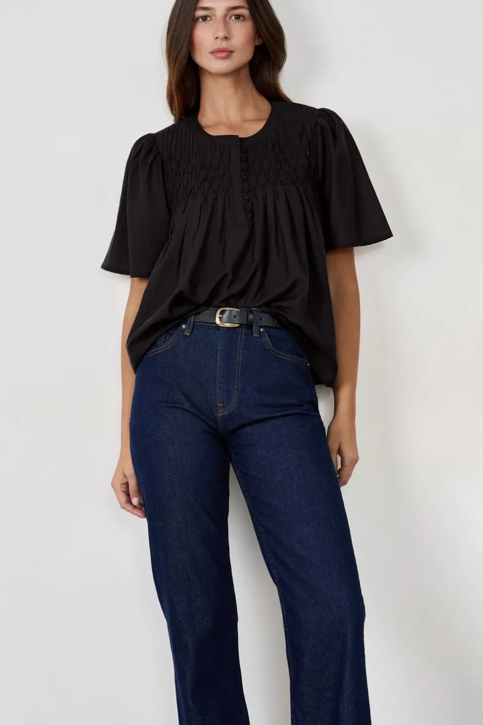 ETAM Camisas Fluidas|Camisas Chic|Blusa manga corta NEGRO