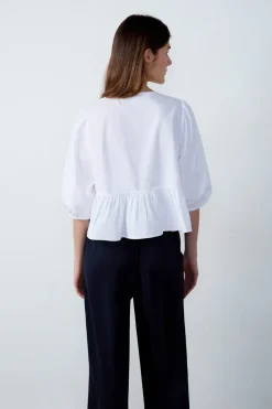 ETAM Cuello Redondo|Blusa mangas 3/4 con lazos BLANCO