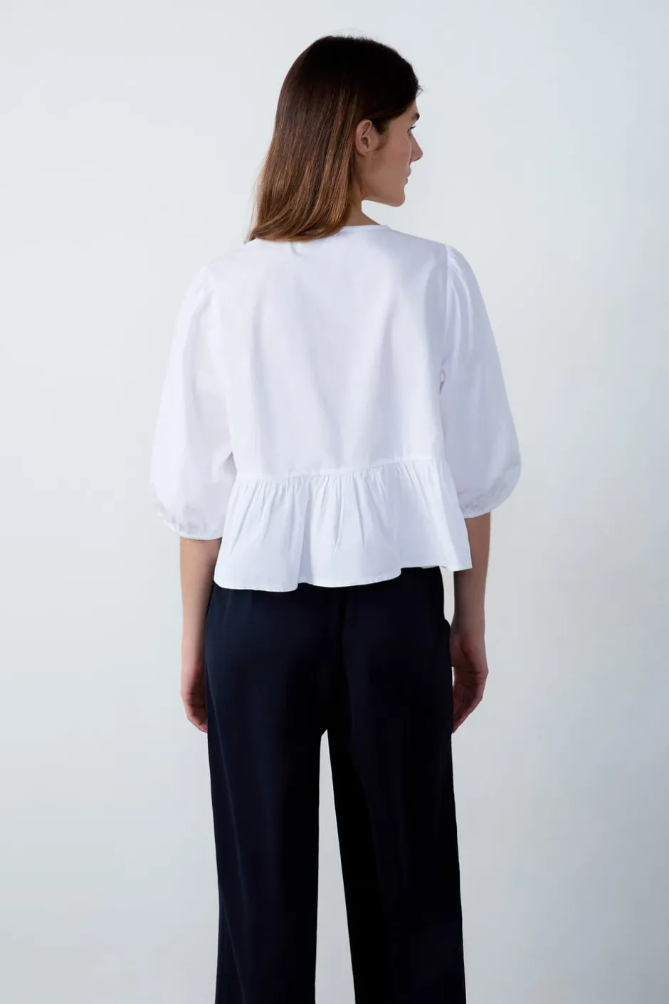 ETAM Cuello Redondo|Blusa mangas 3/4 con lazos BLANCO