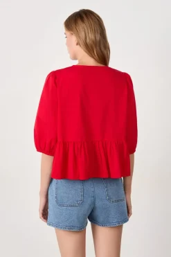 ETAM Cuello Redondo|Blusa mangas 3/4 con lazos CARDINAL