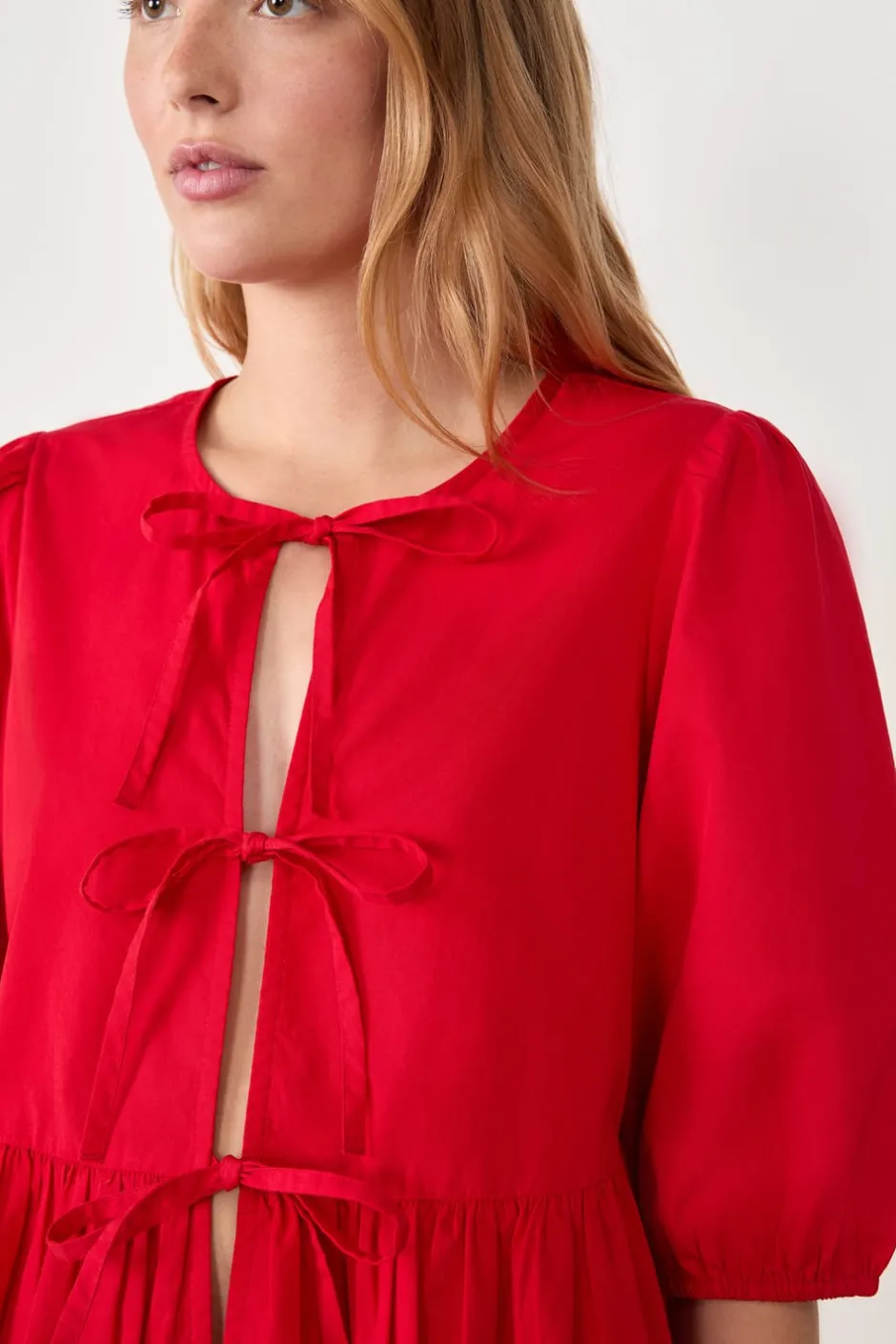 ETAM Cuello Redondo|Blusa mangas 3/4 con lazos CARDINAL