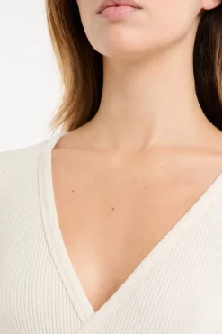 ETAM Homewear|Partes De Arriba De Pijama|Body de manga larga con cuello cruzado BEIGE