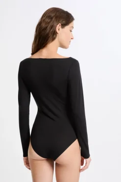 ETAM Colección Térmica|Pijamas Esenciales|Body de manga larga de punto térmico NEGRO