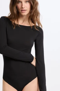 ETAM Colección Térmica|Pijamas Esenciales|Body de manga larga de punto térmico NEGRO