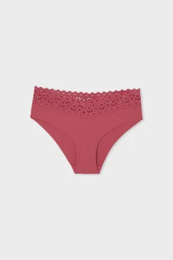 ETAM Brasileña|Braguitas Party|Braga brasileña de cintura baja en forma de V de microfibra y encaje BLUSH