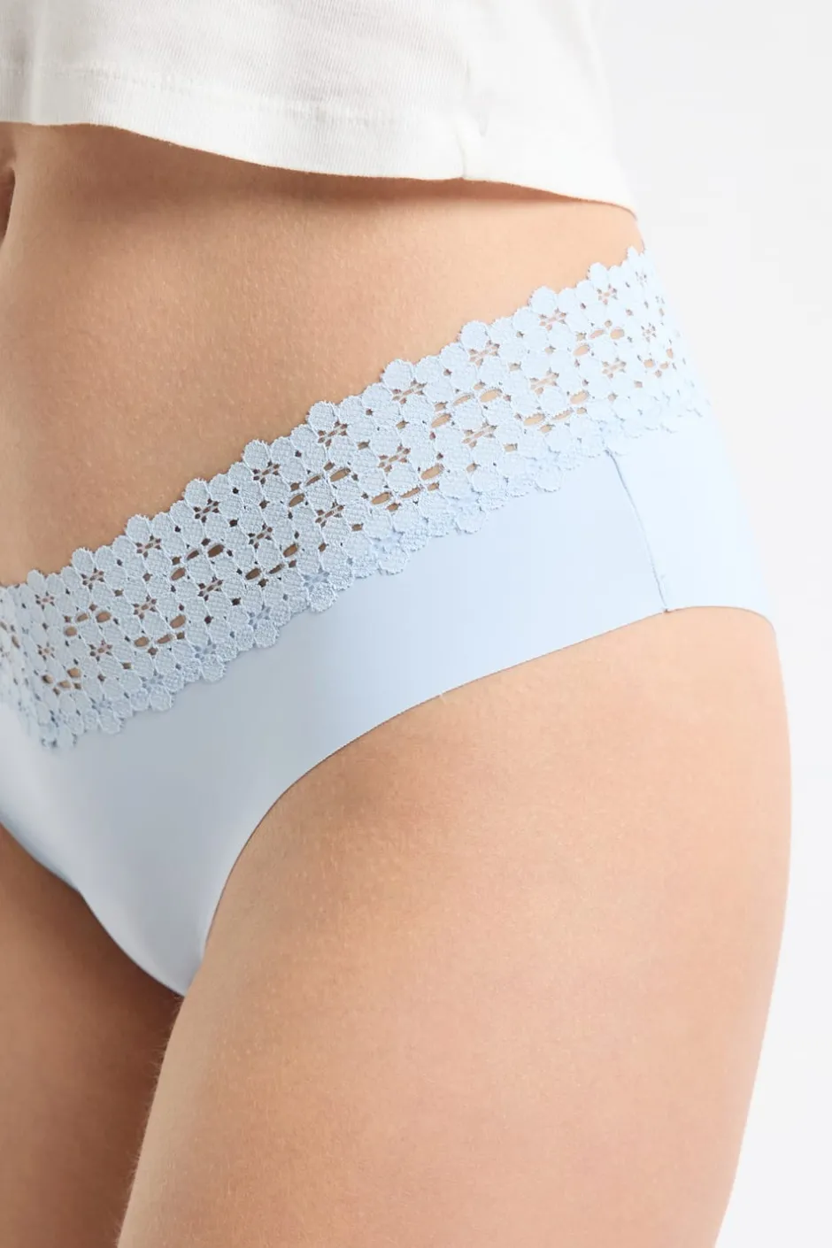 ETAM Brasileña|Braguitas Party|Braga brasileña de cintura baja en forma de V de microfibra y encaje AZUL LAGUNA