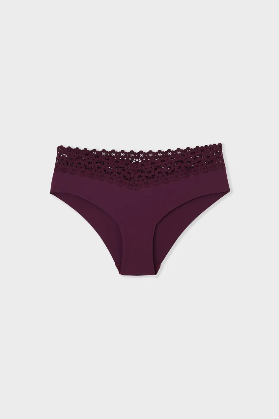 ETAM Brasileña|Braguitas Party|Braga brasileña de cintura baja en forma de V de microfibra y encaje MORADO