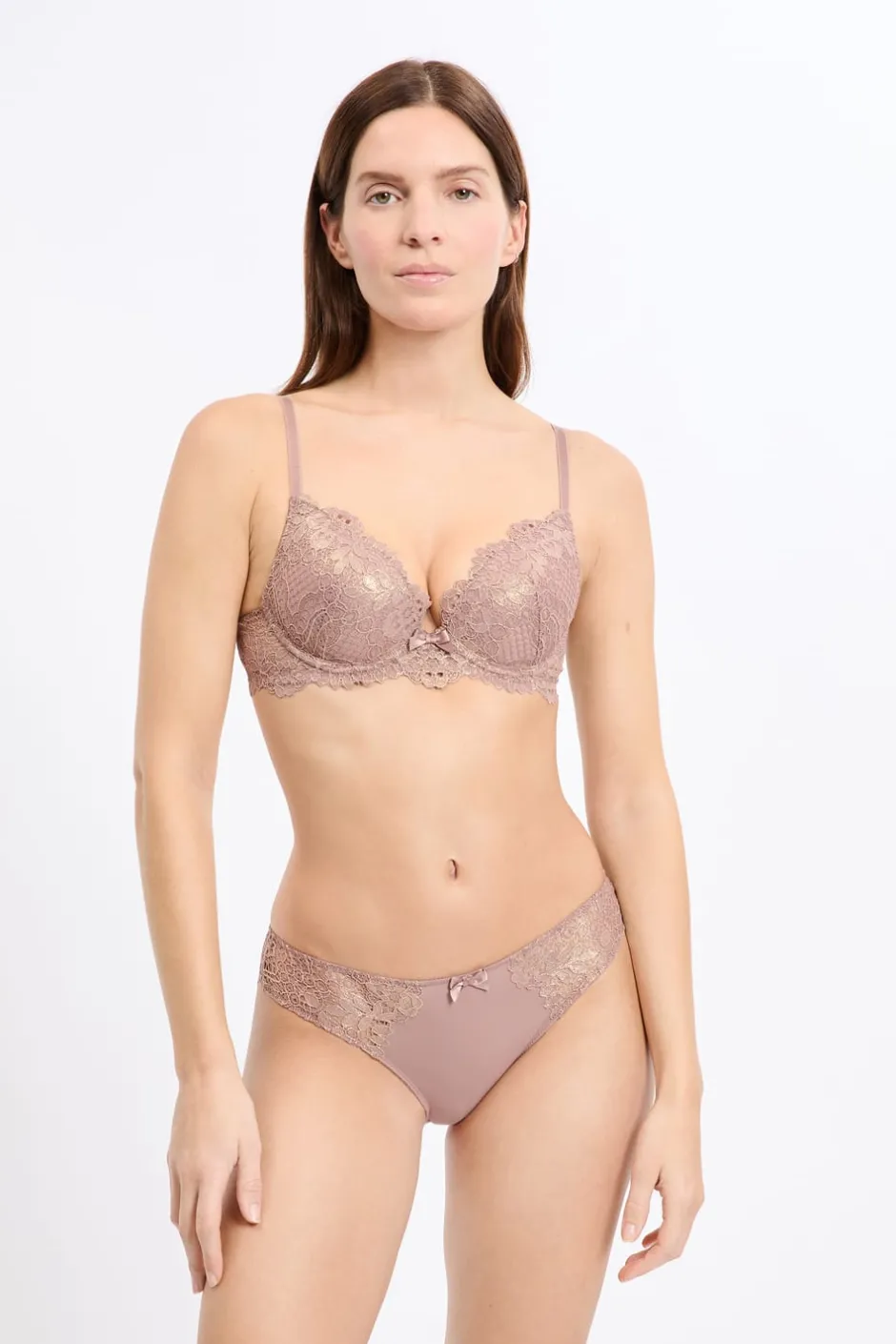 ETAM Braguitas Novias|Braguitas Encaje|Braga brasileña de microfibra y encaje TOPO