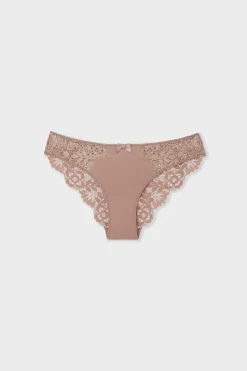 ETAM Braguitas Novias|Braguitas Encaje|Braga brasileña de microfibra y encaje TOPO