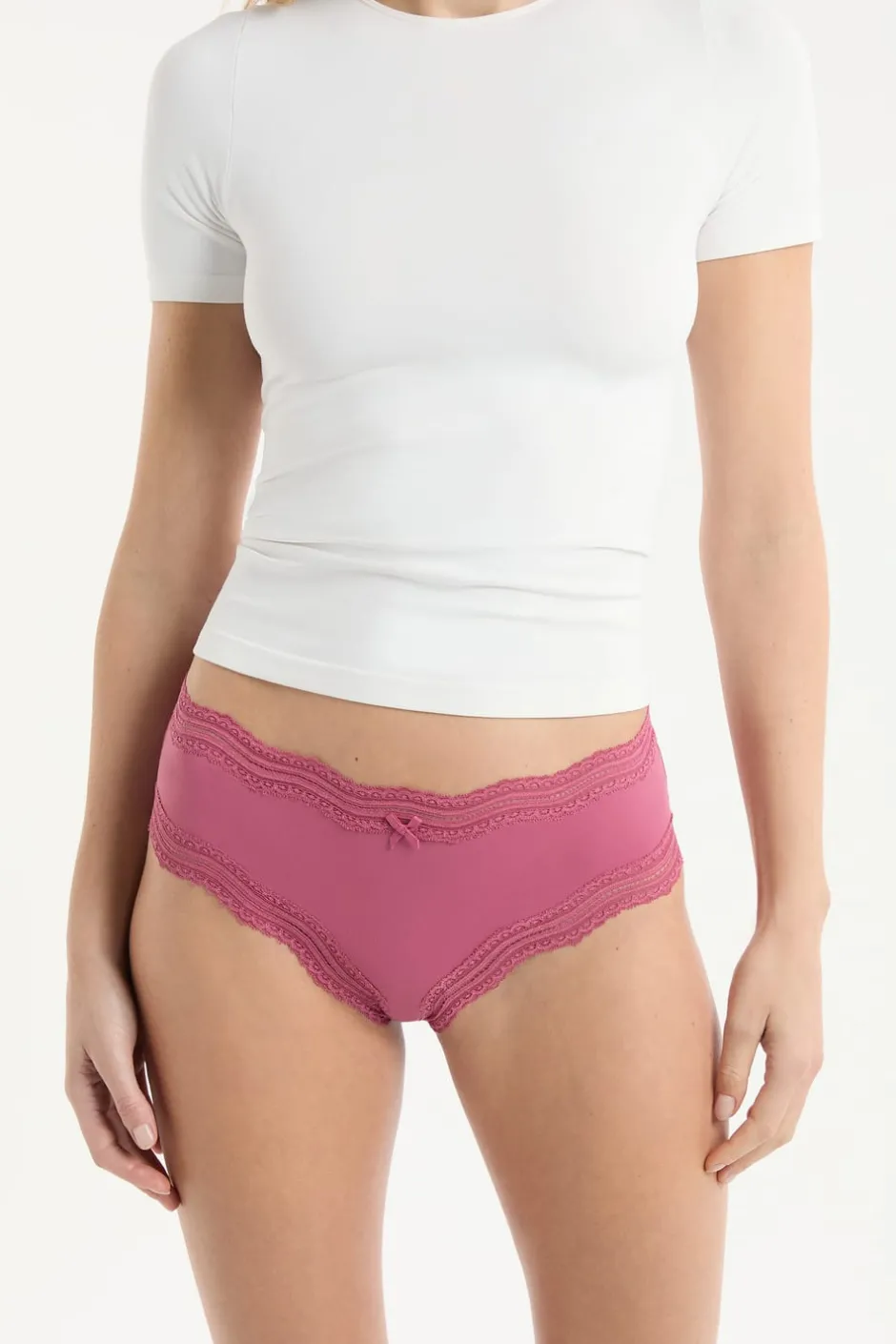 ETAM Culotte|Braguitas Party|Braga culotte con bordes de encaje de microfibra ROSA CARAMELO
