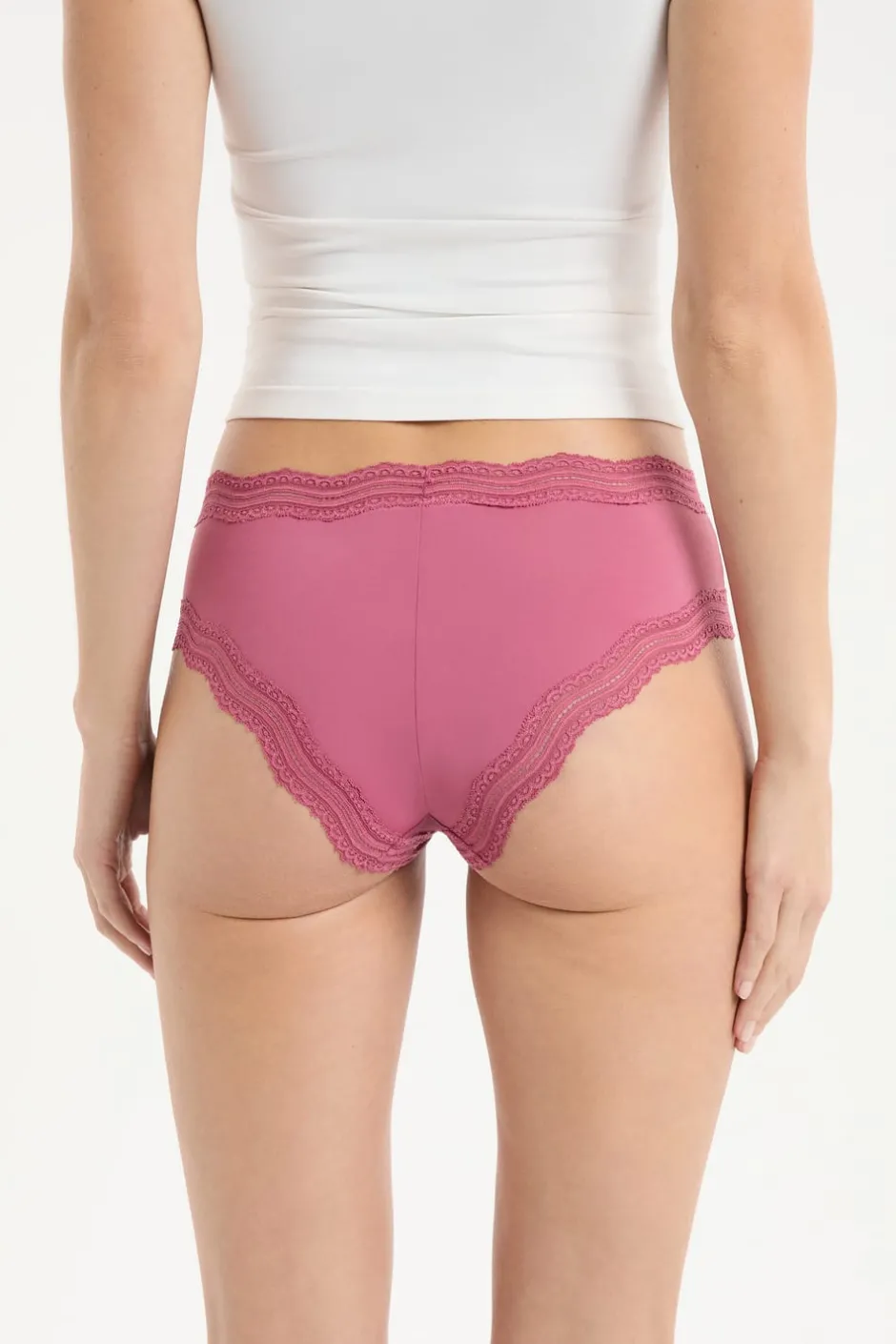ETAM Culotte|Braguitas Party|Braga culotte con bordes de encaje de microfibra ROSA CARAMELO
