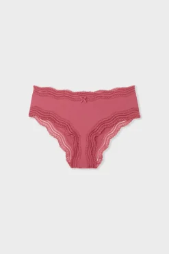 ETAM Culotte|Braguitas Party|Braga culotte con bordes de encaje de microfibra ROSA CARAMELO
