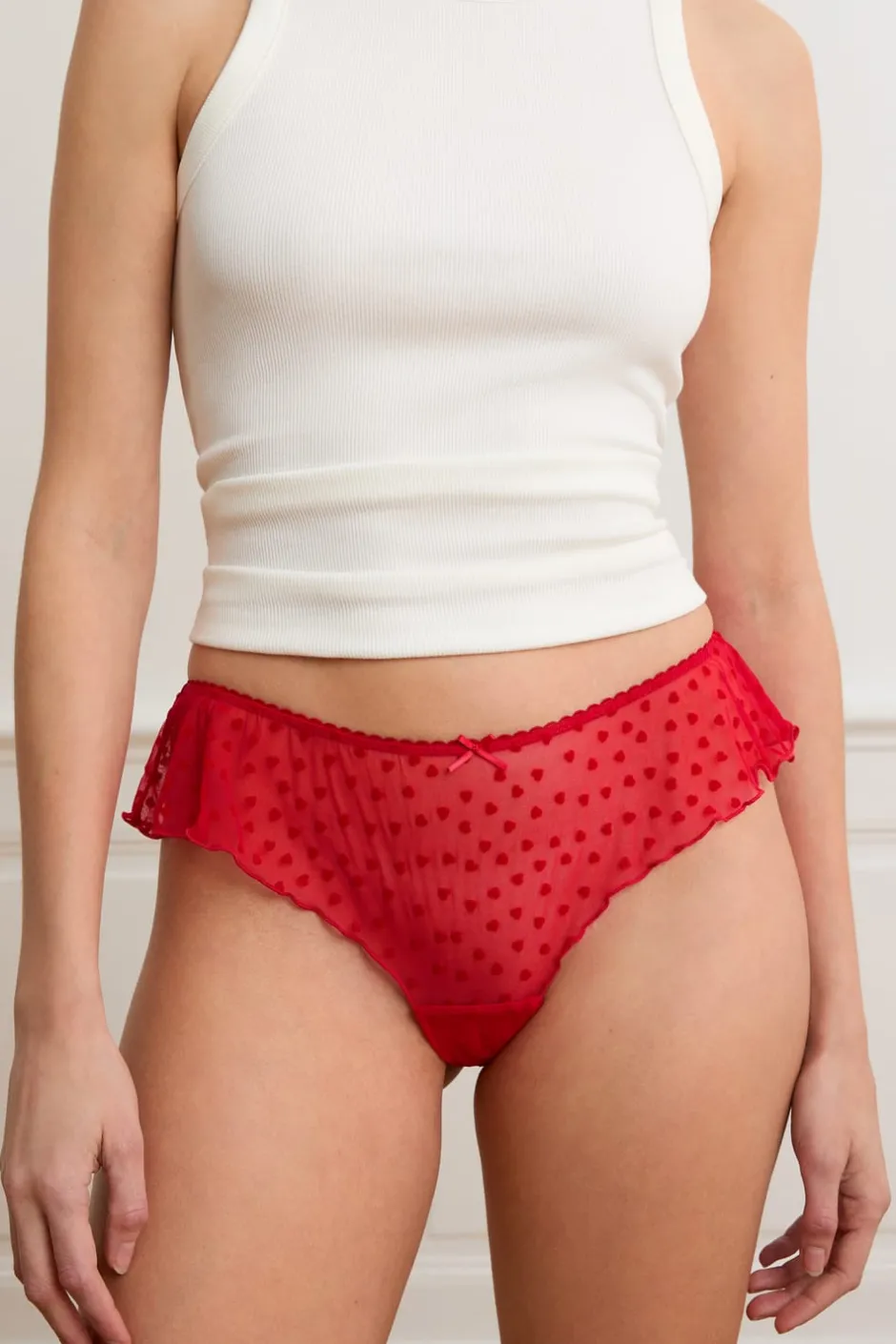 ETAM Brasileña|Braguitas Party|Braga culotte de tul flocado con motivos de corazones IMP FONDO ROSA