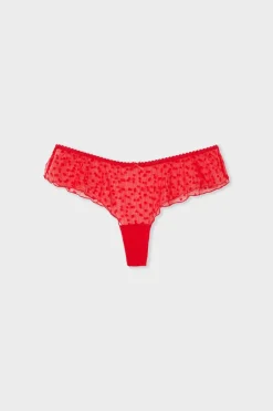 ETAM Brasileña|Braguitas Party|Braga culotte de tul flocado con motivos de corazones IMP FONDO ROSA