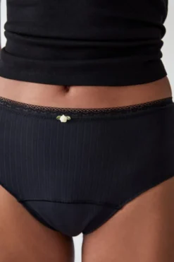 ETAM Talle Alto|Braguita|Braga menstrual de cintura alta - Flujo medio NEGRO