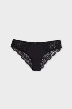 ETAM Brasileña|Novedades Braguitas|Braguita brasileña de microfibra y encaje NEGRO