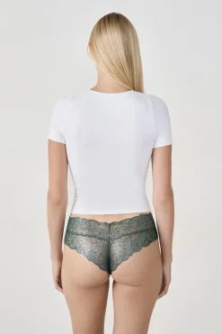 ETAM Braguitas Encaje|Brasileña|Braguita brasileña en V de encaje tejido brillante VERDE ABETO