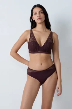 ETAM Braguitas Novias|Braguitas Encaje|Braguita culotte con detalle de encaje CHOCOLATE