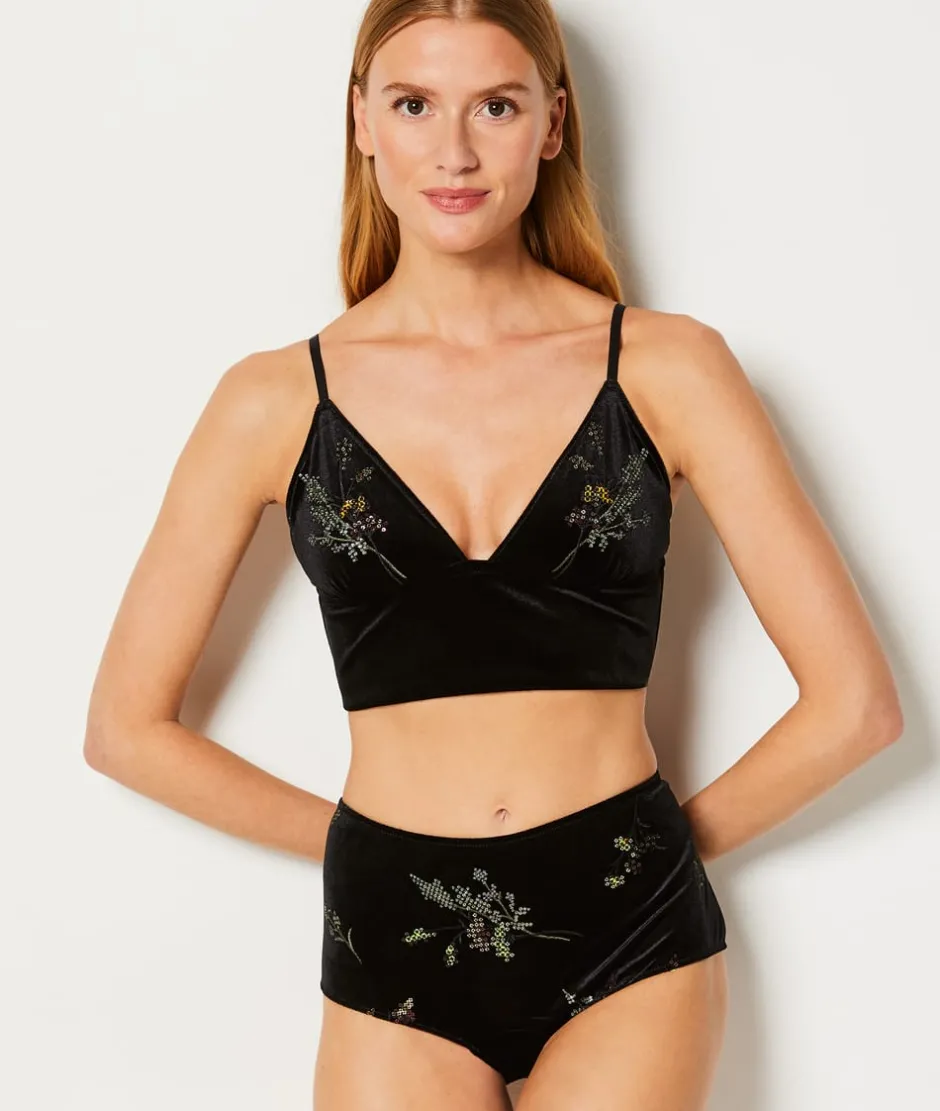 ETAM Braguita|Braguita culotte de terciopelo bordado NOIR