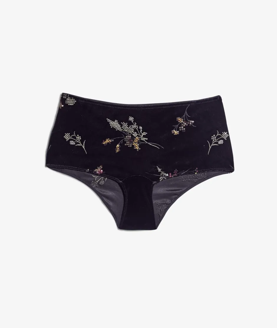 ETAM Braguita|Braguita culotte de terciopelo bordado NOIR