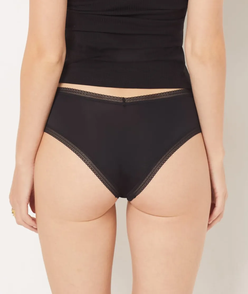 ETAM Culotte|Braguita culotte en V de microfibra y encaje NEGRO