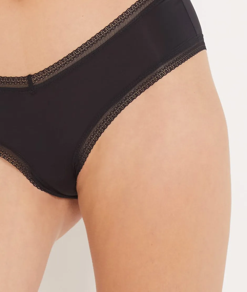 ETAM Culotte|Braguita culotte en V de microfibra y encaje NEGRO