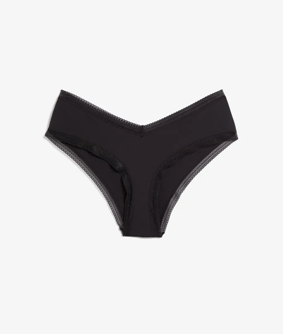 ETAM Culotte|Braguita culotte en V de microfibra y encaje NEGRO