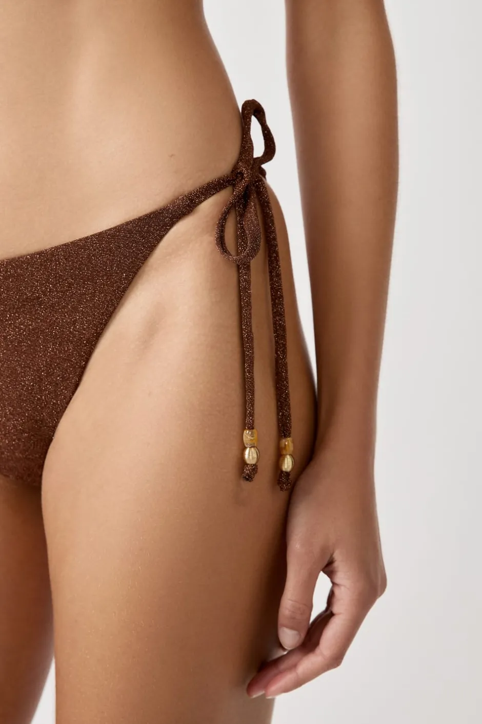 ETAM Anudadas|Bikini|Braguita de bikini de tiras brillantes MARRÓN