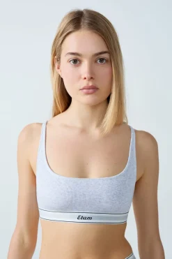 ETAM Bralette|Sin Aro|Bralette de algodón acanalado GRIS CLARO