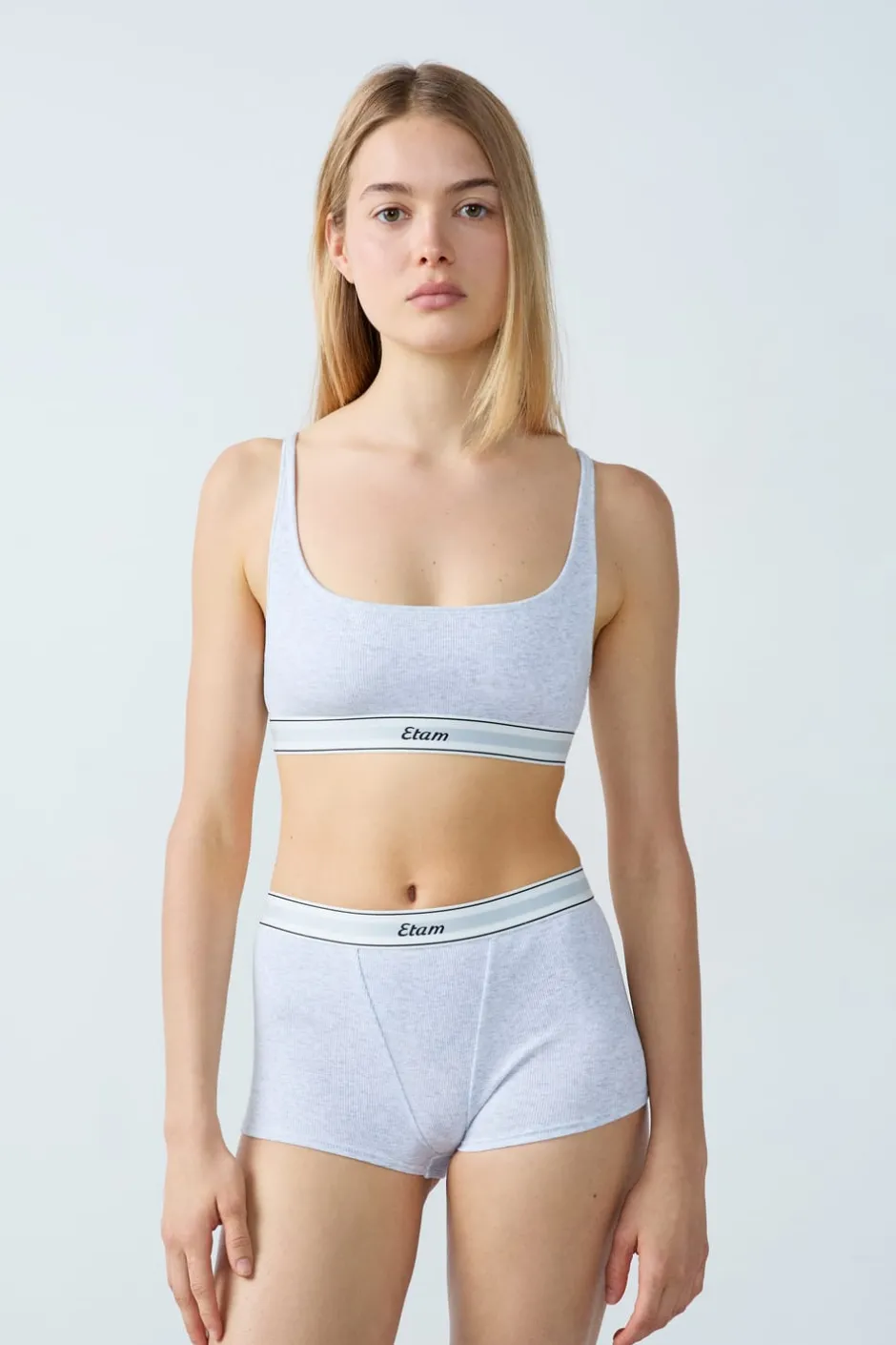 ETAM Bralette|Sin Aro|Bralette de algodón acanalado GRIS CLARO