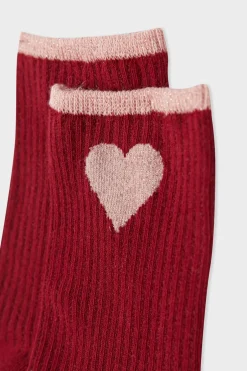 ETAM Calcetines|Medias Y Calcetines|Calcetines acanalados con algodón y estampado de corazones BURDEOS GRANATE