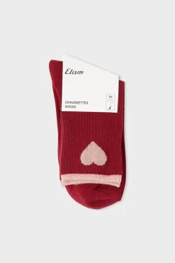 ETAM Calcetines|Medias Y Calcetines|Calcetines acanalados con algodón y estampado de corazones BURDEOS GRANATE