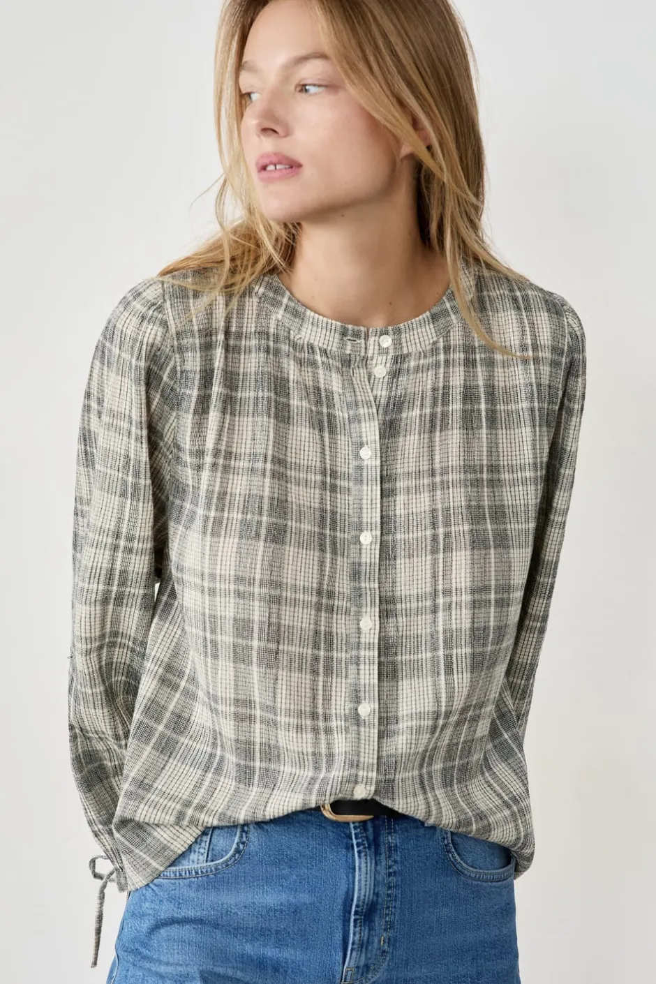 ETAM Camisas Fluidas|Camisas Chic|Camisa a cuadros GRIS CLAIR