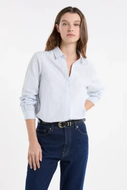 ETAM Camisas Y Blusas Estampadas|Camisas Fluidas|Camisa a rayas con algodón AZUL CIELO