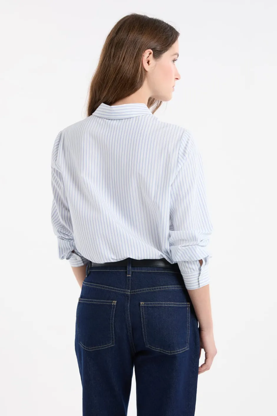 ETAM Camisas Y Blusas Estampadas|Camisas Fluidas|Camisa a rayas con algodón AZUL CIELO