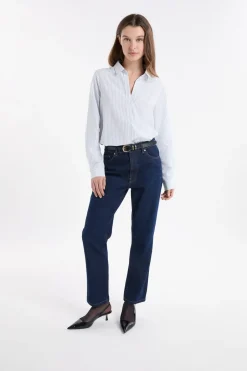 ETAM Camisas Y Blusas Estampadas|Camisas Fluidas|Camisa a rayas con algodón AZUL CIELO