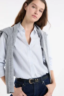 ETAM Camisas Y Blusas Estampadas|Camisas Fluidas|Camisa a rayas con algodón AZUL CIELO