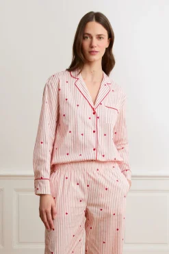 ETAM Los Pijamas Más Responsables|Partes De Arriba De Pijama|Camisa a rayas y corazones de algodón IMP FD BLANCO