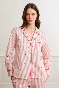 ETAM Los Pijamas Más Responsables|Partes De Arriba De Pijama|Camisa a rayas y corazones de algodón IMP FD BLANCO