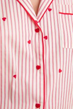 ETAM Los Pijamas Más Responsables|Partes De Arriba De Pijama|Camisa a rayas y corazones de algodón IMP FD BLANCO