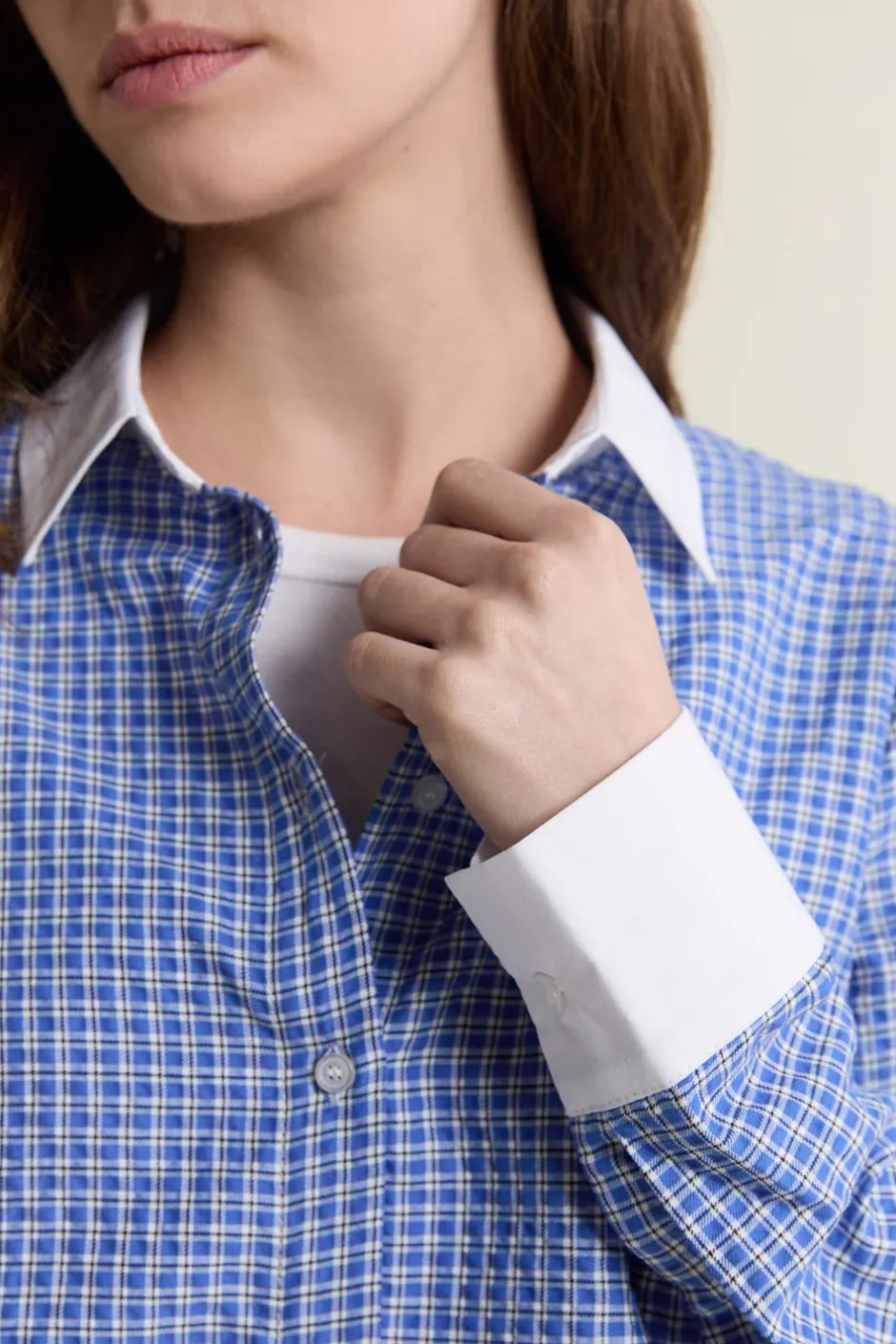 ETAM Camisas Fluidas|Camisas Chic|Camisa corta a cuadros con algodón AZUL