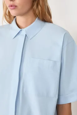 ETAM Camisas Fluidas|Camisas Chic|Camisa de manga corta de algodón AZUL CLARO