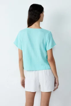 ETAM Partes De Arriba De Pijama|Los Pijamas Más Responsables|Camisa de manga corta de algodón con lazos ANÍS ABSENTA
