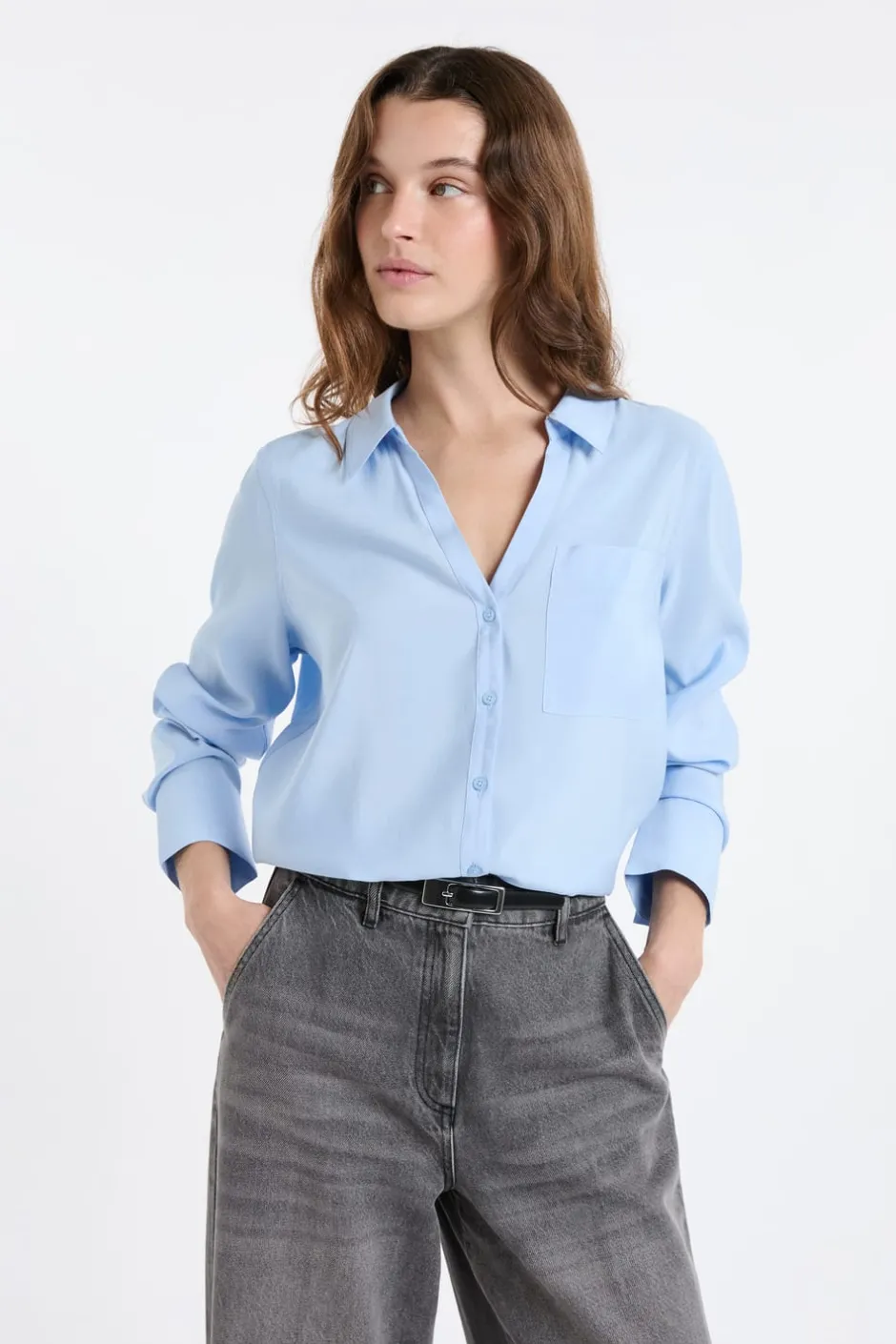 ETAM Camisas Fluidas|Camisas Clásicas|Camisa de manga larga AZUL